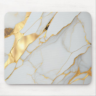 White and Gold Foil Marble Agate Mouse Pad
