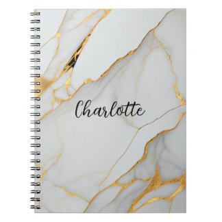 White and Gold Foil Marble Agate Notebook