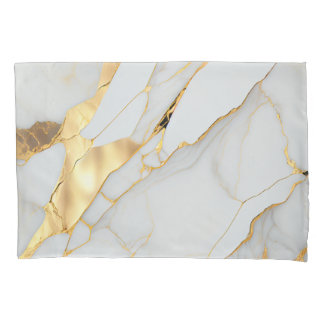 White and Gold Foil Marble Agate Pillowcase