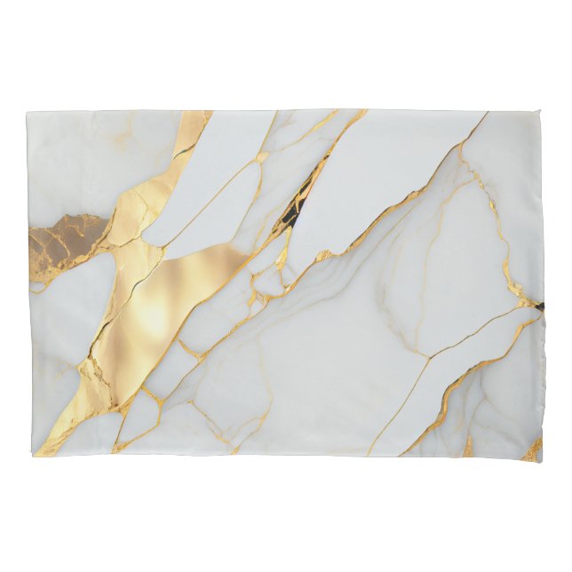 White and Gold Foil Marble Agate Pillowcase (Front)