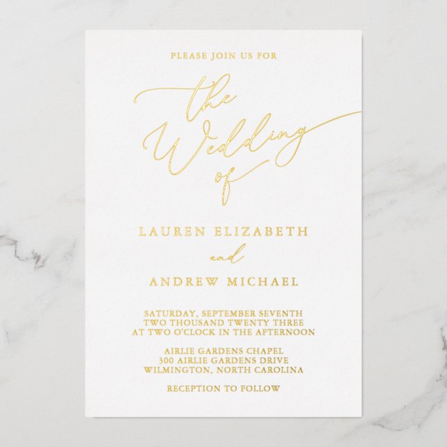 White and Gold Foil Monogram Minimalist Wedding Fo (Front)