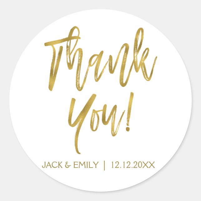 White and Gold Foil Photo Thank You Sticker (Front)