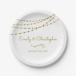 White and Gold Foil String Lights Plates