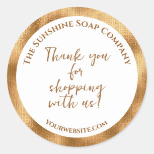 White and gold foil thank you for shopping with us classic round sticker