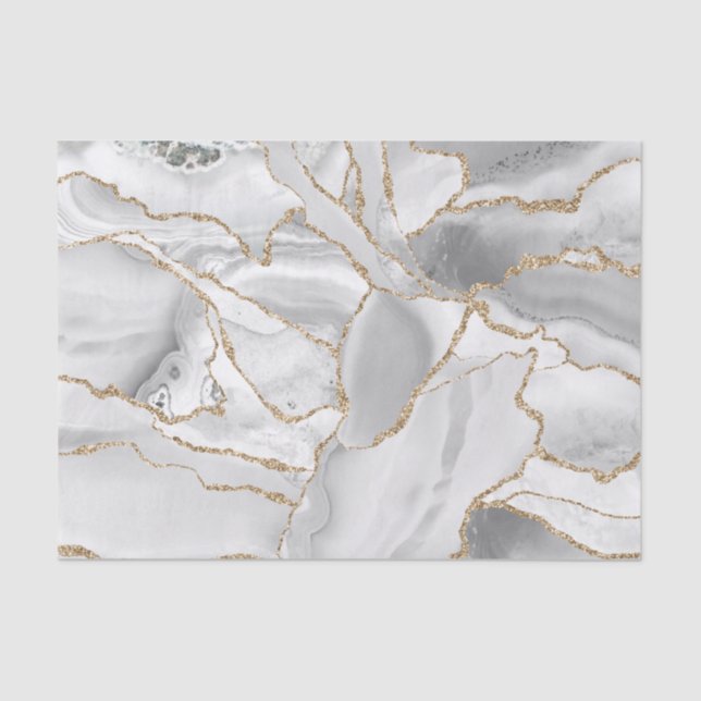 White and gold glitter agate abstract tissue paper (Front)