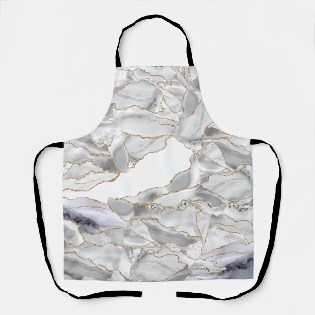 White and gold glitter agate apron (Front)