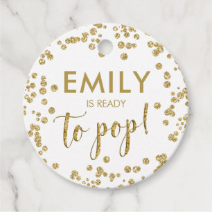 White and Gold Glitter Baby Shower Pop it favour Favour Tags