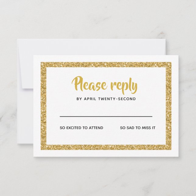 White and Gold Glitter Bat Mitzvah Reply RSVP Card (Front)