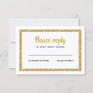 White and Gold Glitter Bat Mitzvah Reply RSVP Card