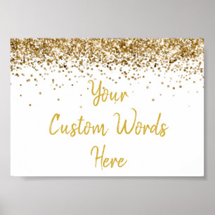 White and Gold Glitter Birthday Party Anniversary Poster