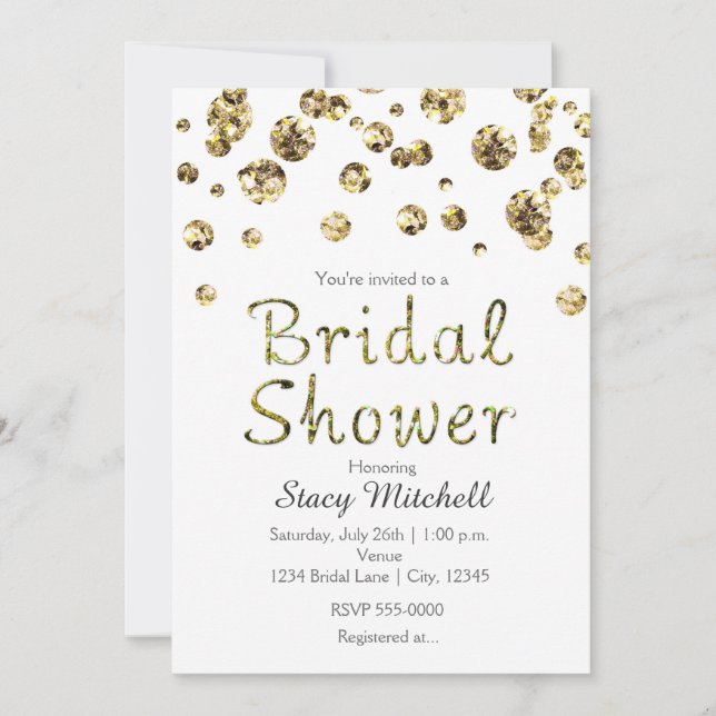 White and Gold Glitter Bridal Shower Invitation (Front)
