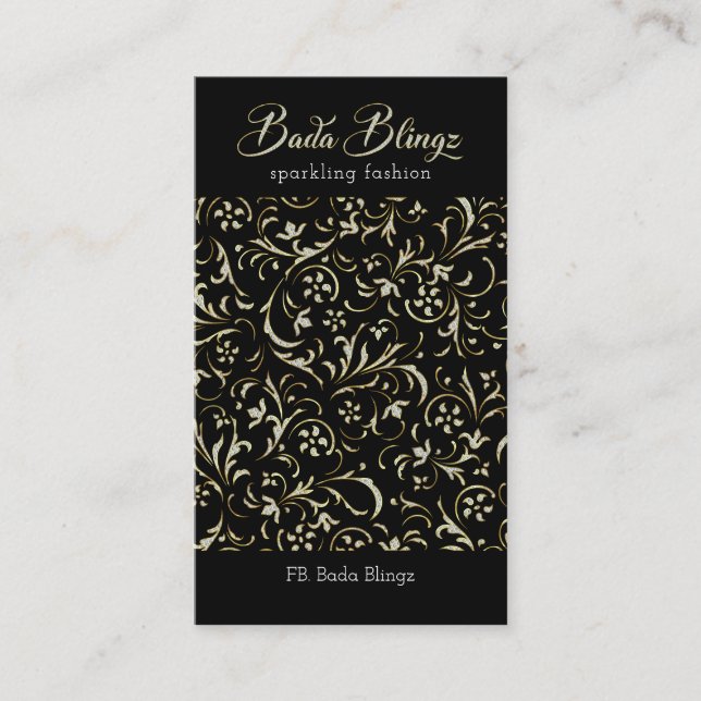 White and gold glitter damasks business card (Front)