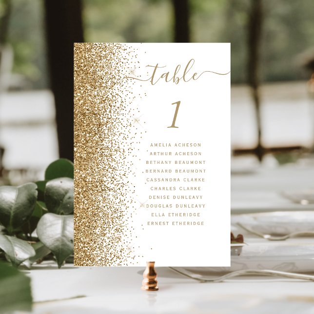 White and Gold Glitter Wedding Table Number (Creator Uploaded)