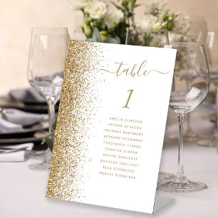 White and Gold Glitter Wedding Table Number Pedestal Sign