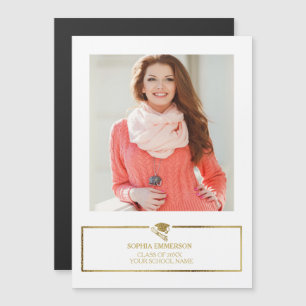 White and Gold Graduation Cap Photo Announcement