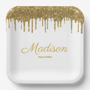 White and Gold Graduation Party Class of 2024 Paper Plate