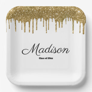 White and Gold Graduation Party Class of 2025 Paper Plate