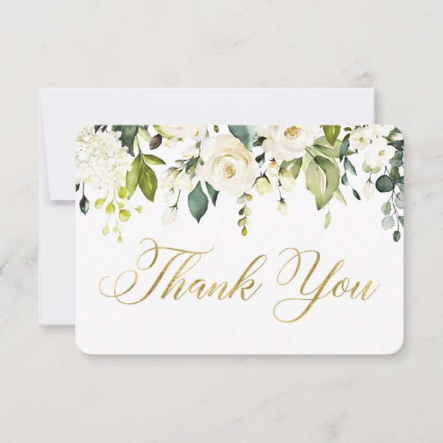 White and Gold greenery thank you card (Front)