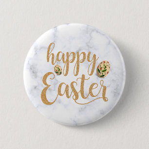 White and Gold Happy Easter Elegant 6 Cm Round Badge