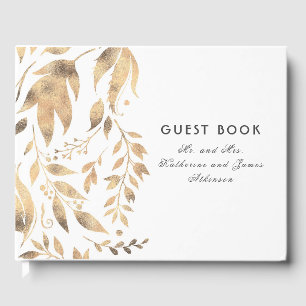 White and Gold Leaves Elegant Fall Wedding Guest Book
