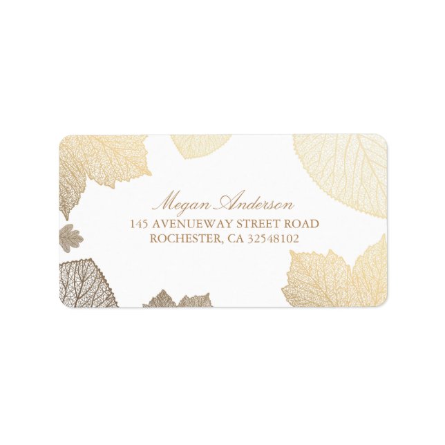 white and Gold Leaves Fall Wedding Label (Front)