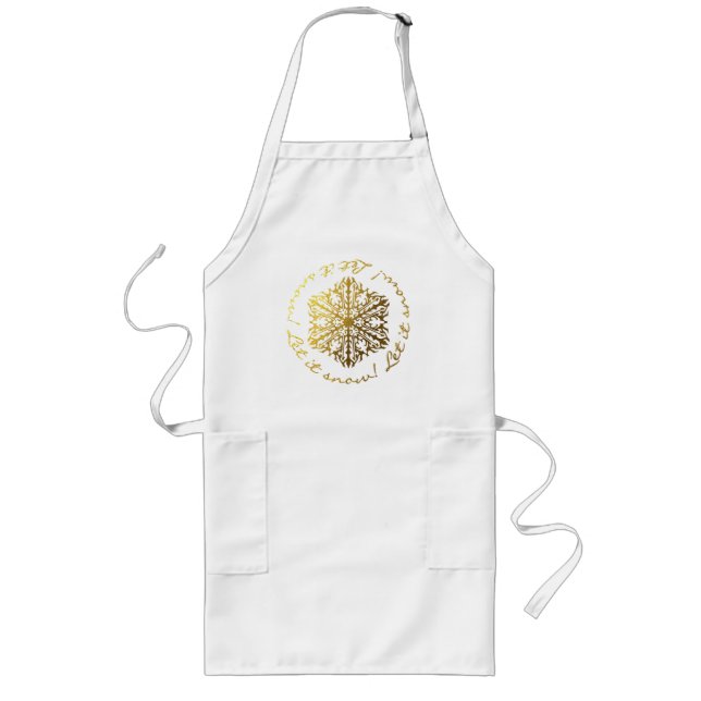 White and Gold Let It Snow Snowflake Apron (Front)