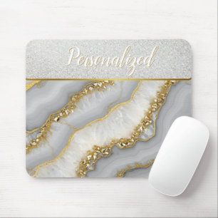 White and Gold Liquid Moonstone Personalised Mouse Pad