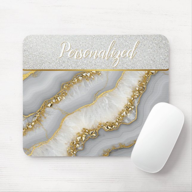 White and Gold Liquid Moonstone Personalised Mouse Pad (With Mouse)