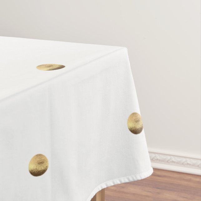White and Gold Look Polka Dots Pattern Elegant Tablecloth (In Situ)