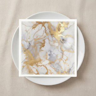 White and gold luxury marble effect Napkins