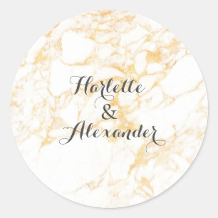 White and Gold Marble Classic Round Sticker