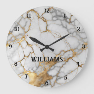White and Gold Marble Clocks Personalized