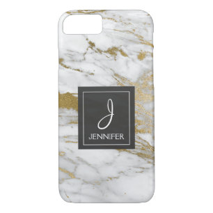 White and Gold Marble Elegant Monogram Case-Mate iPhone Case