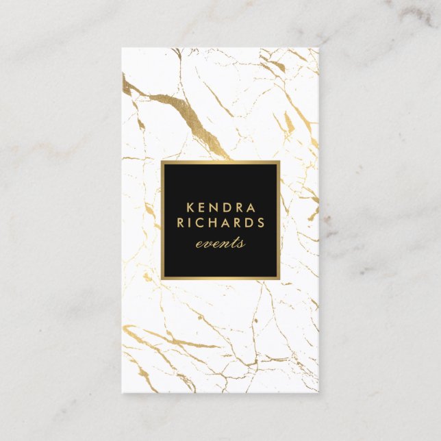 White and Gold Marble Event Planner Business Card (Front)
