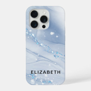 White and gold marble glitter personalised iPhone 15 pro case