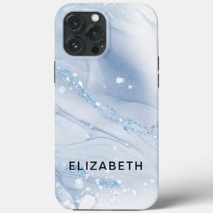 White and gold marble glitter personalized iPhone 13 pro max case
