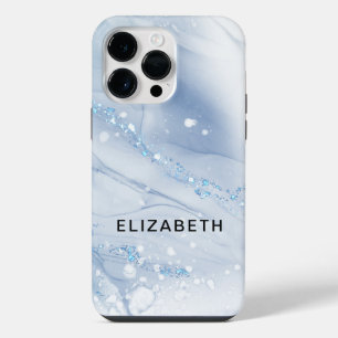 White and gold marble glitter personalized iPhone 14 pro max case