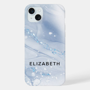 White and gold marble glitter personalized iPhone 15 plus case