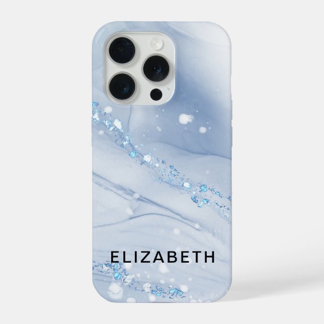 White and gold marble glitter personalized  iPhone case (Back)