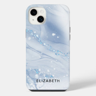 White and gold marble glitter personalized iPhone 14 plus case