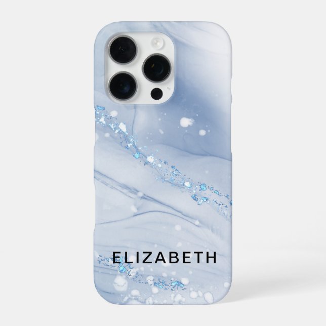 White and gold marble glitter personalized  iPhone case (Back)