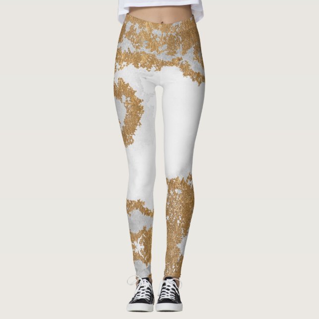 White and Gold Marble Leggings (Front)