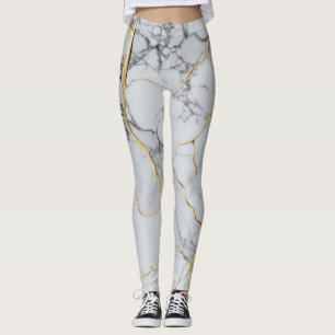 White and gold marble leggings