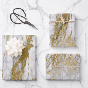 White and Gold Marble Look Wrapping Paper Sheet