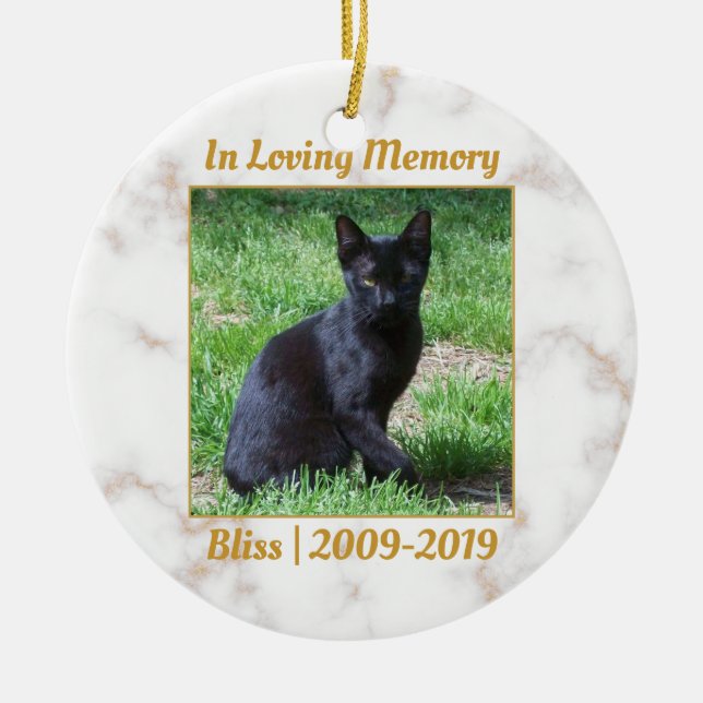 White and Gold Marble Memorial Ceramic Tree Decoration (Front)