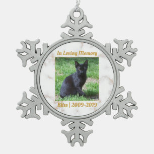 White and Gold Marble Memorial Snowflake Pewter Christmas Ornament