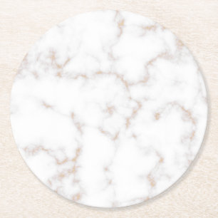 White and Gold Marble Round Paper Coaster