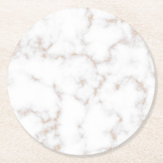 White and Gold Marble Round Paper Coaster