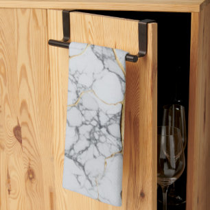 White and gold marble  tea towel
