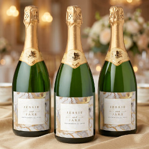 White and gold marble Wedding Welcome sign Sparkling Wine Label